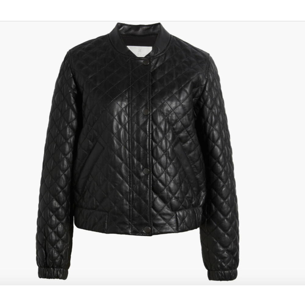 Caslon Black Quilted Leather Bomber Jacket